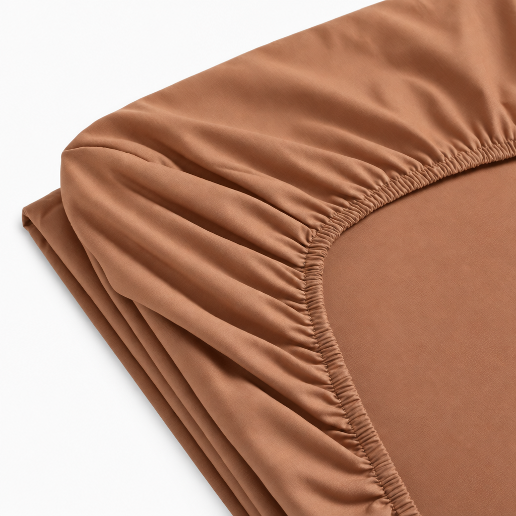 Drap-housse uni en percale de coton 100 fils/cm² avec finition mate et maintien optimal sur matelas.