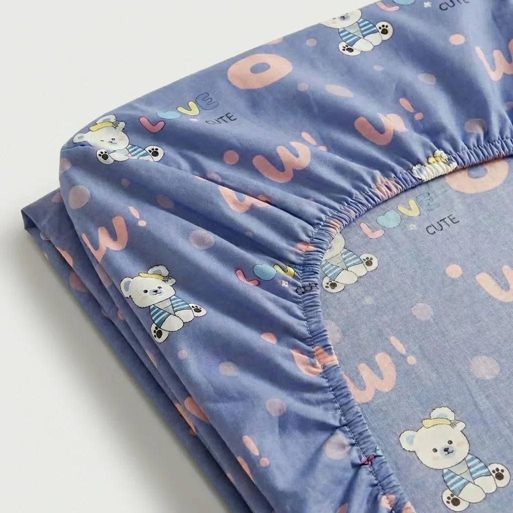 Drap - housse en percale de coton - Ourson en Ourson Love Lila – Linge de lit haut de gamme - MaisonTextile