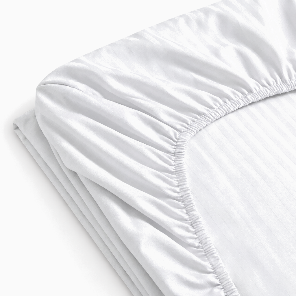 Drap-housse satin de coton rayures Blanc Neige – Maison Textile