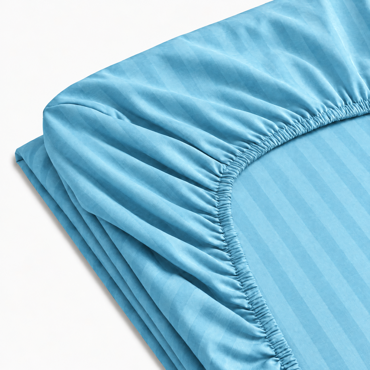 Drap-housse satin de coton rayures Bleu Ciel – Maison Textile