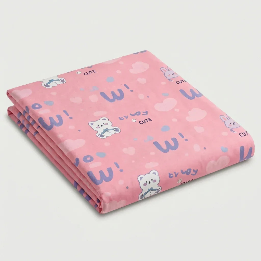Drap plat percale de coton - Ourson en Ourson Love Rose – - MaisonTextile