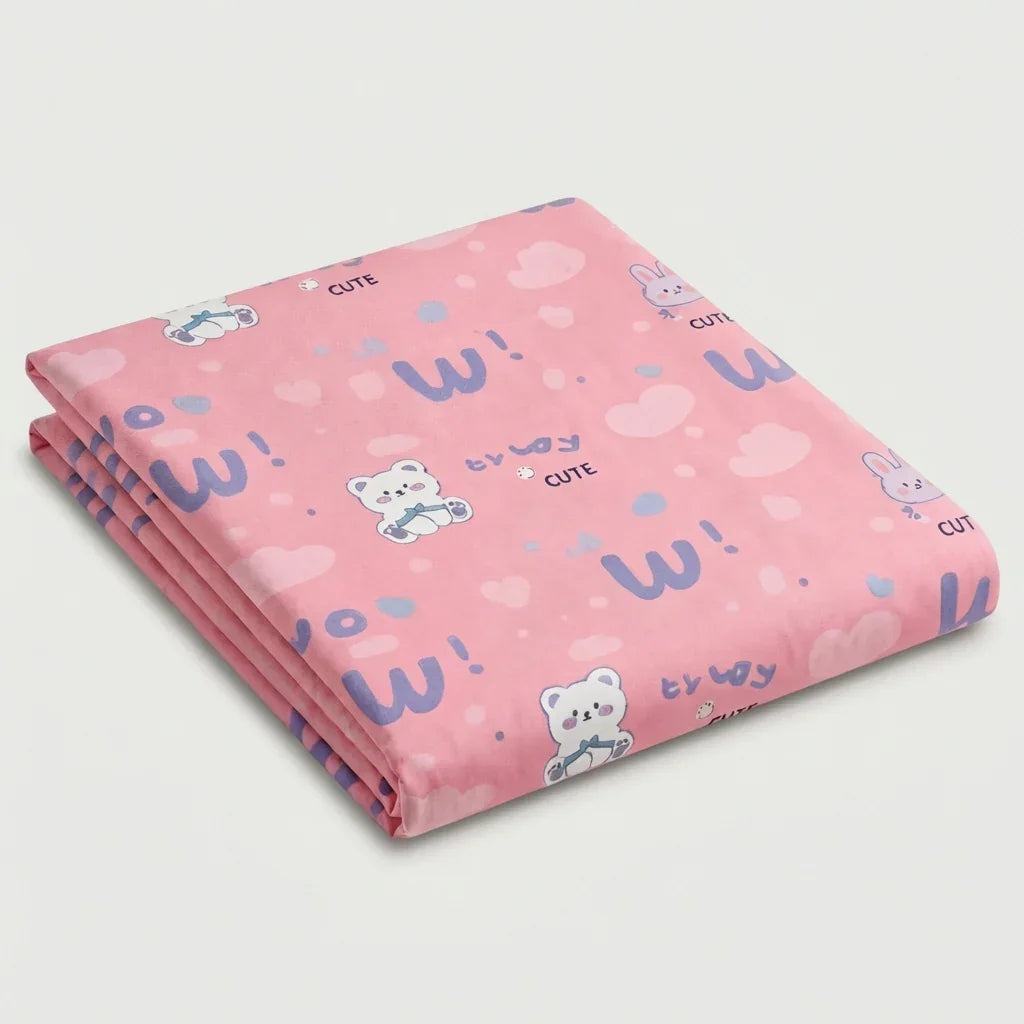 Drap plat percale de coton - Ourson en Ourson Love Rose – - MaisonTextile