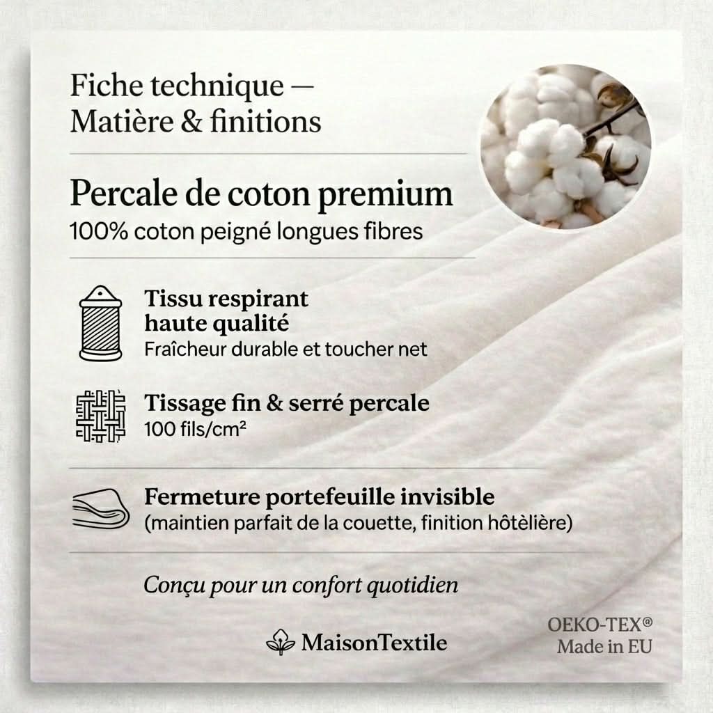 Drap plat percale de coton - Perle - Gris en 180x290 – - MaisonTextile