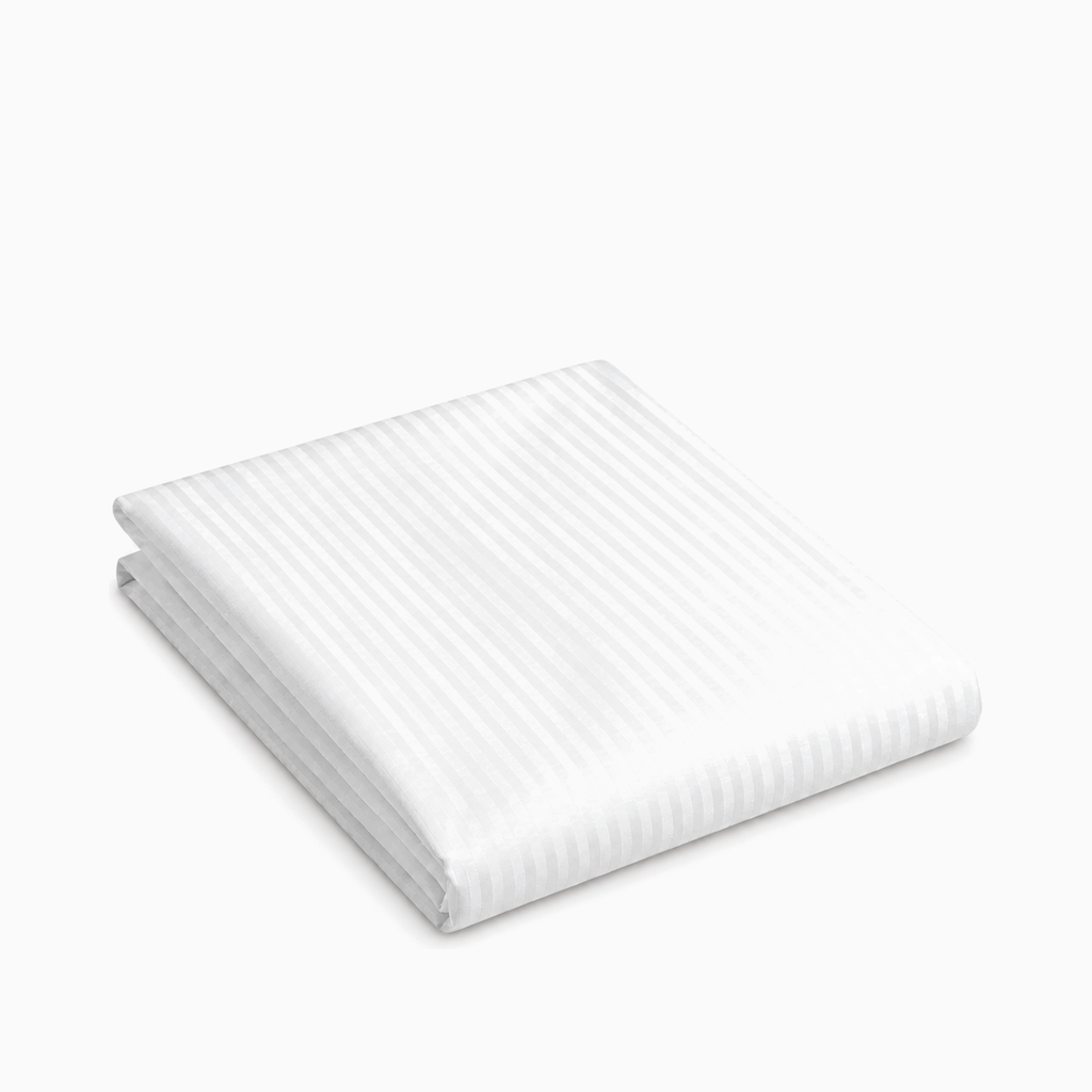 Drap plat satin de coton rayures Blanc Neige – Maison Textile