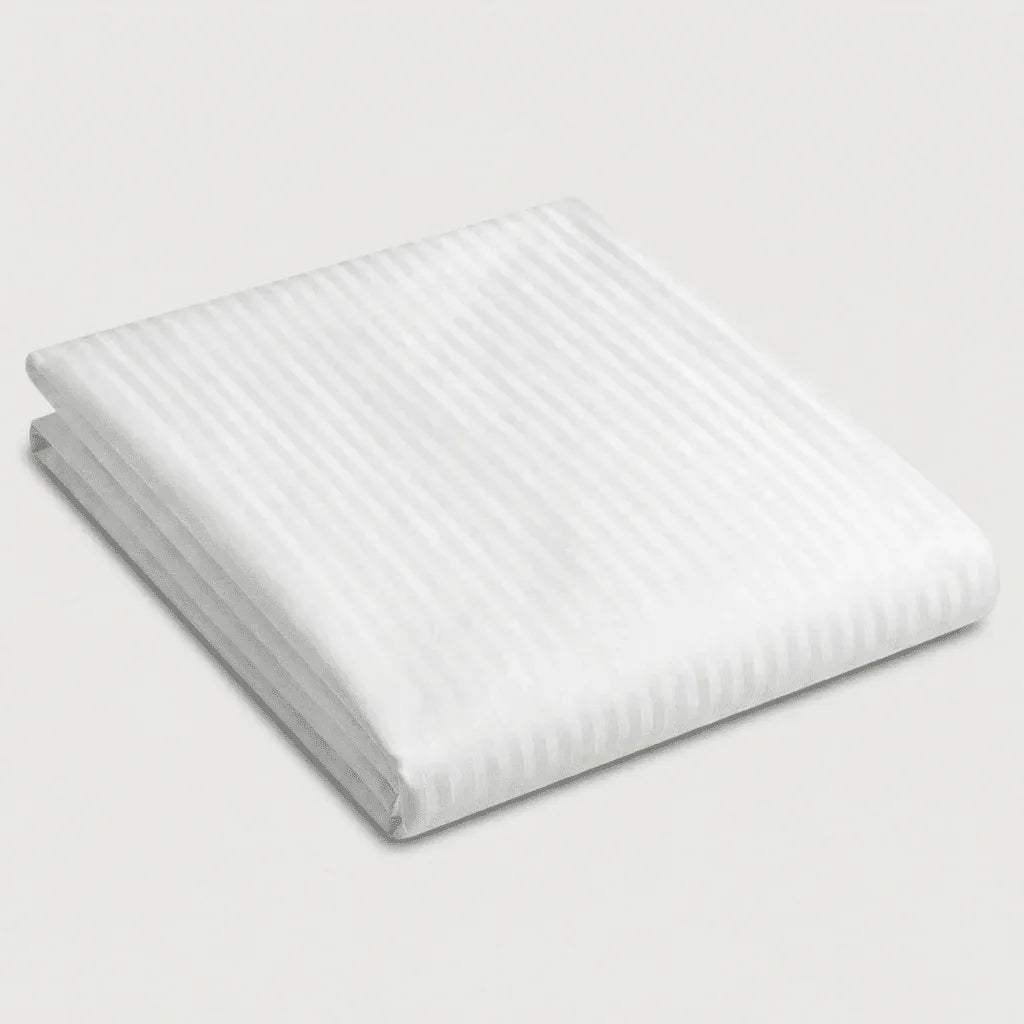 Drap plat satin de coton - Rayures satinées en Blanc Neige – - MaisonTextile