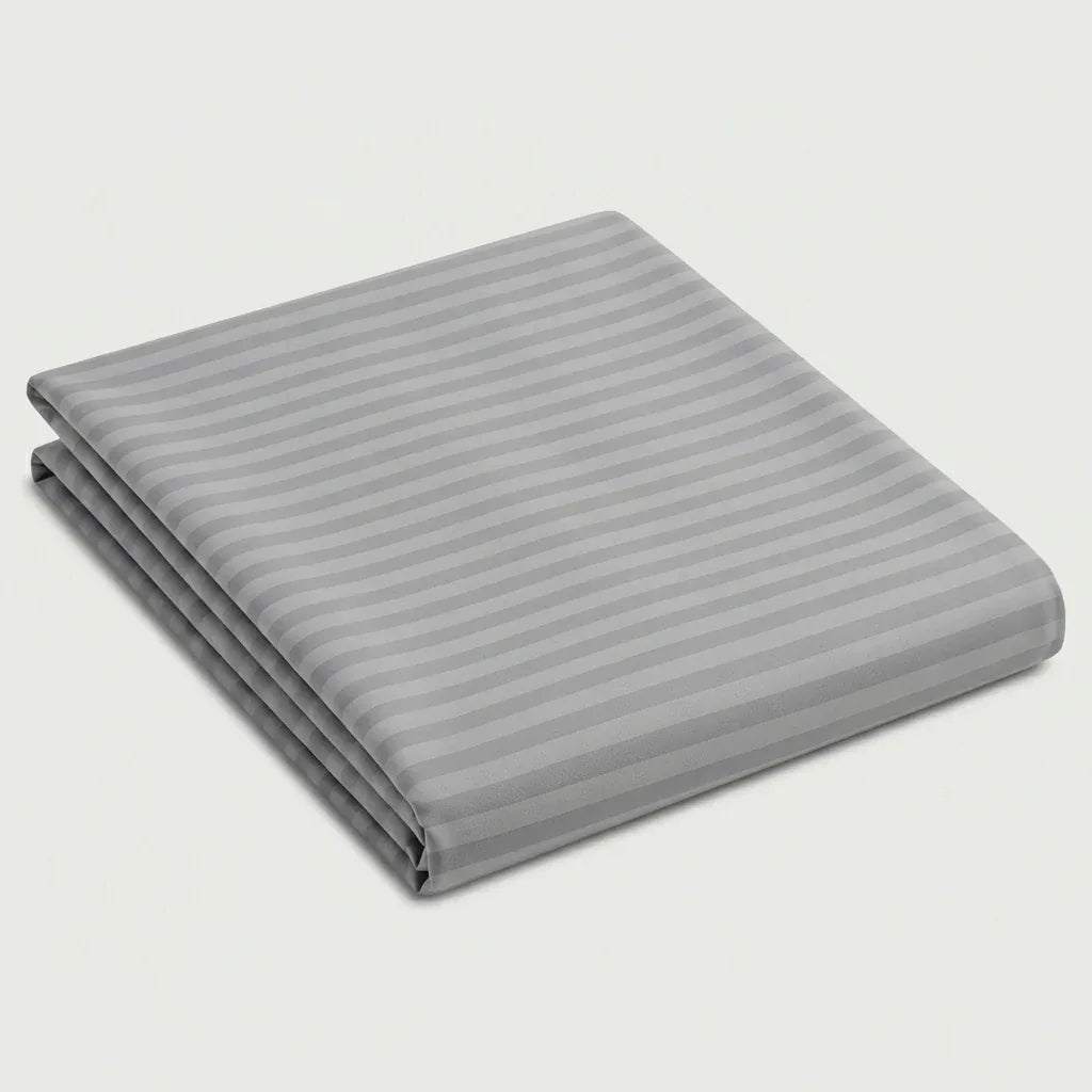 Drap plat satin de coton - Rayures satinées en Gris – - MaisonTextile