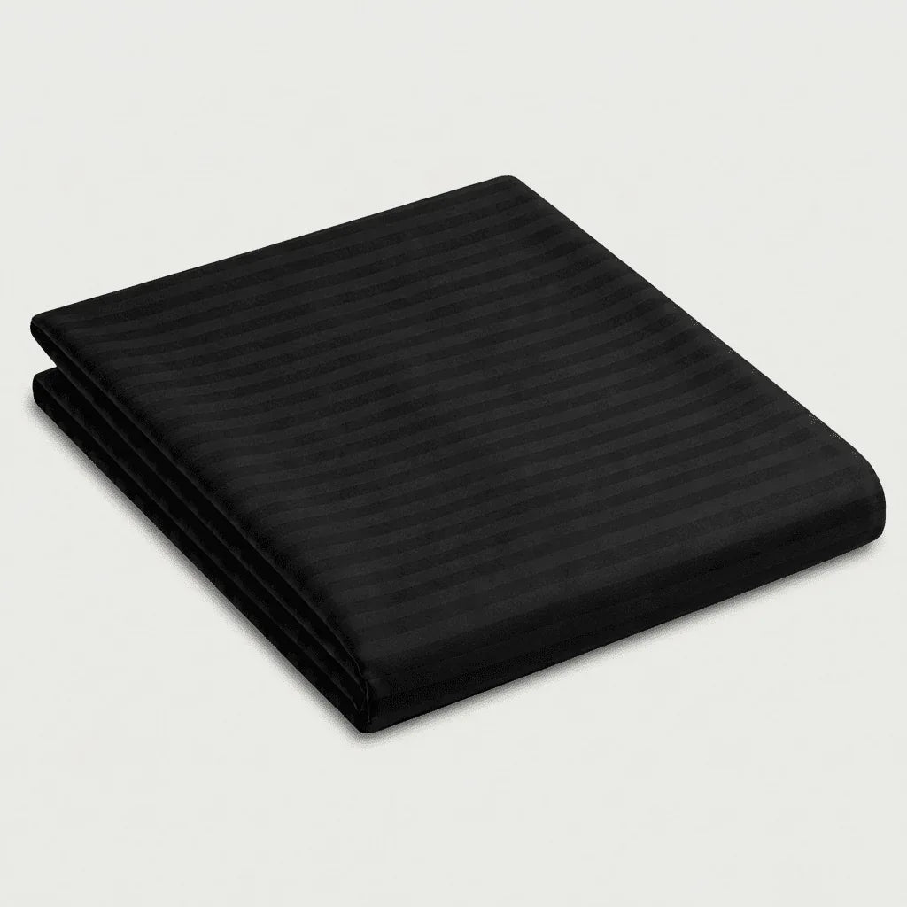 Drap plat satin de coton - Rayures satinées en Noir Signature – - MaisonTextile