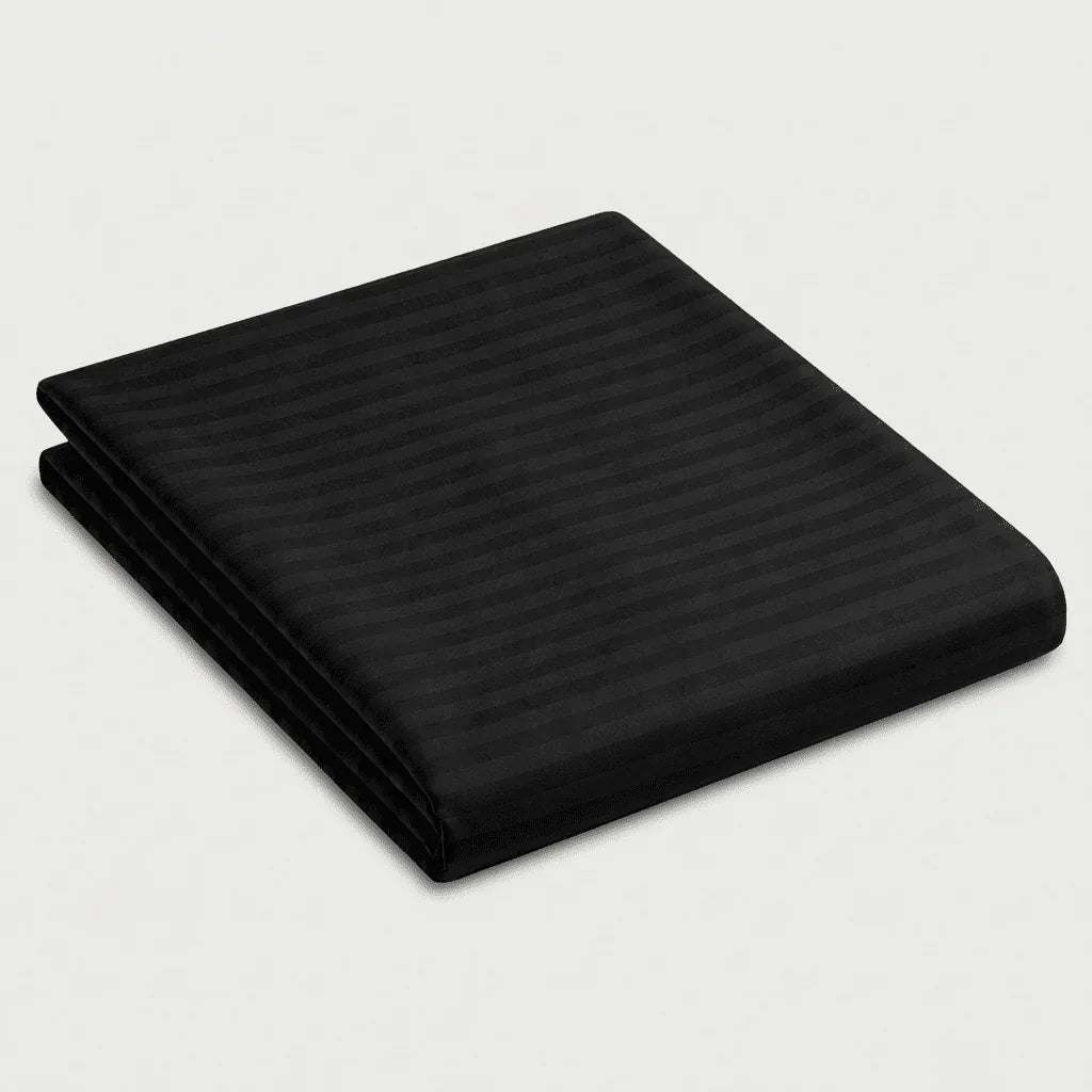 Drap plat satin de coton - Rayures satinées en Noir Signature – - MaisonTextile