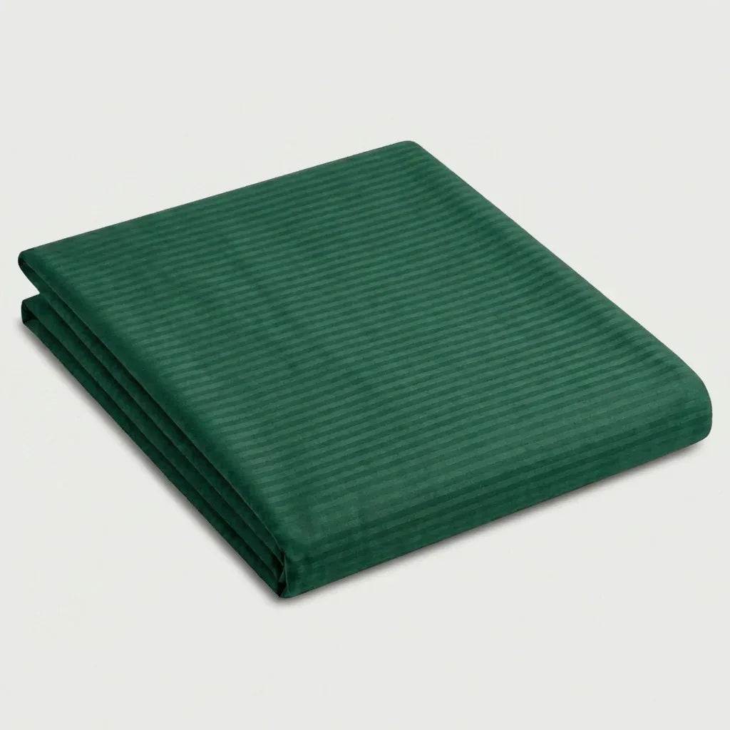 Drap plat satin de coton - Rayures satinées en Vert Émeraude – - MaisonTextile