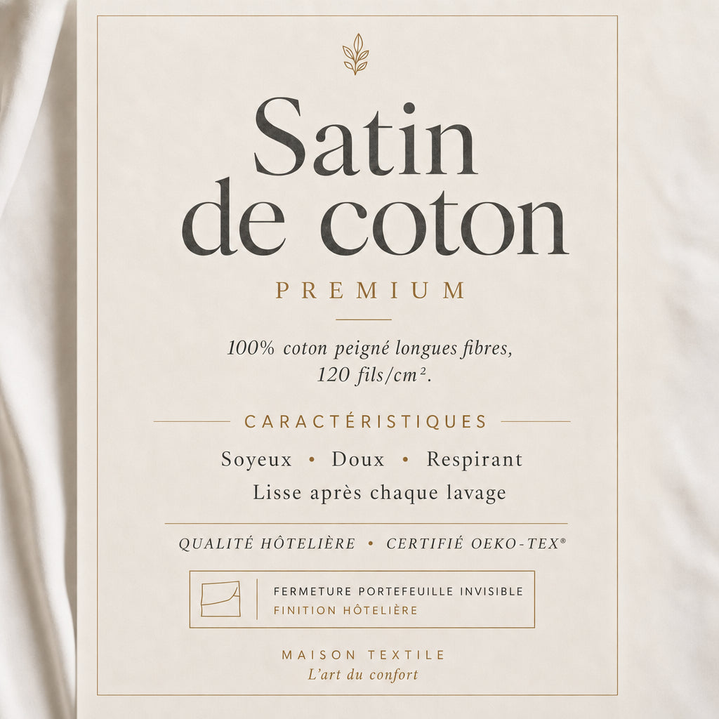 Housse de couette en satin de coton 120 fils/cm² avec rayures satinées, douceur soyeuse et élégance lumineuse