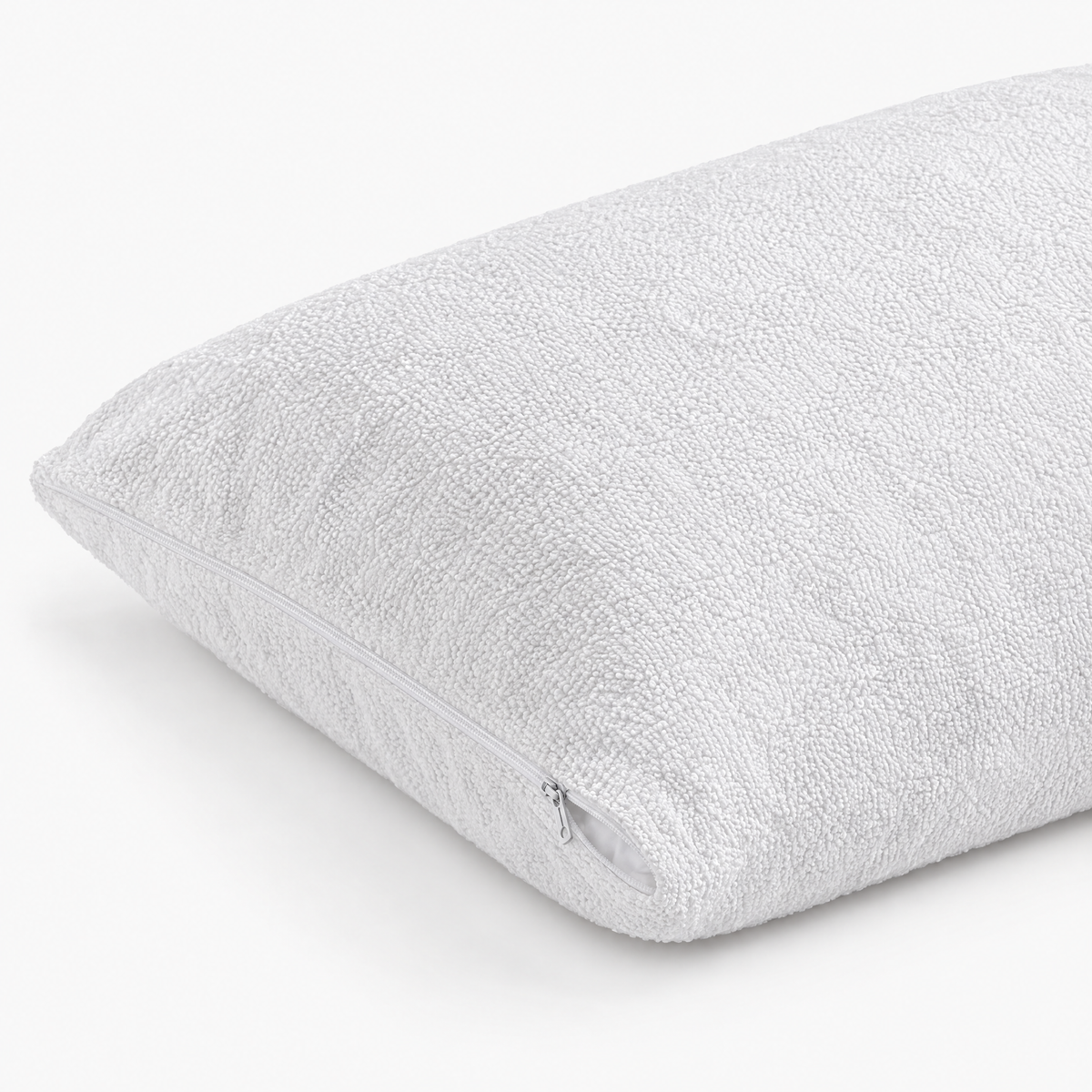 Protège-oreiller imperméable en éponge bouclette blanc, fermeture éclair sur le côté