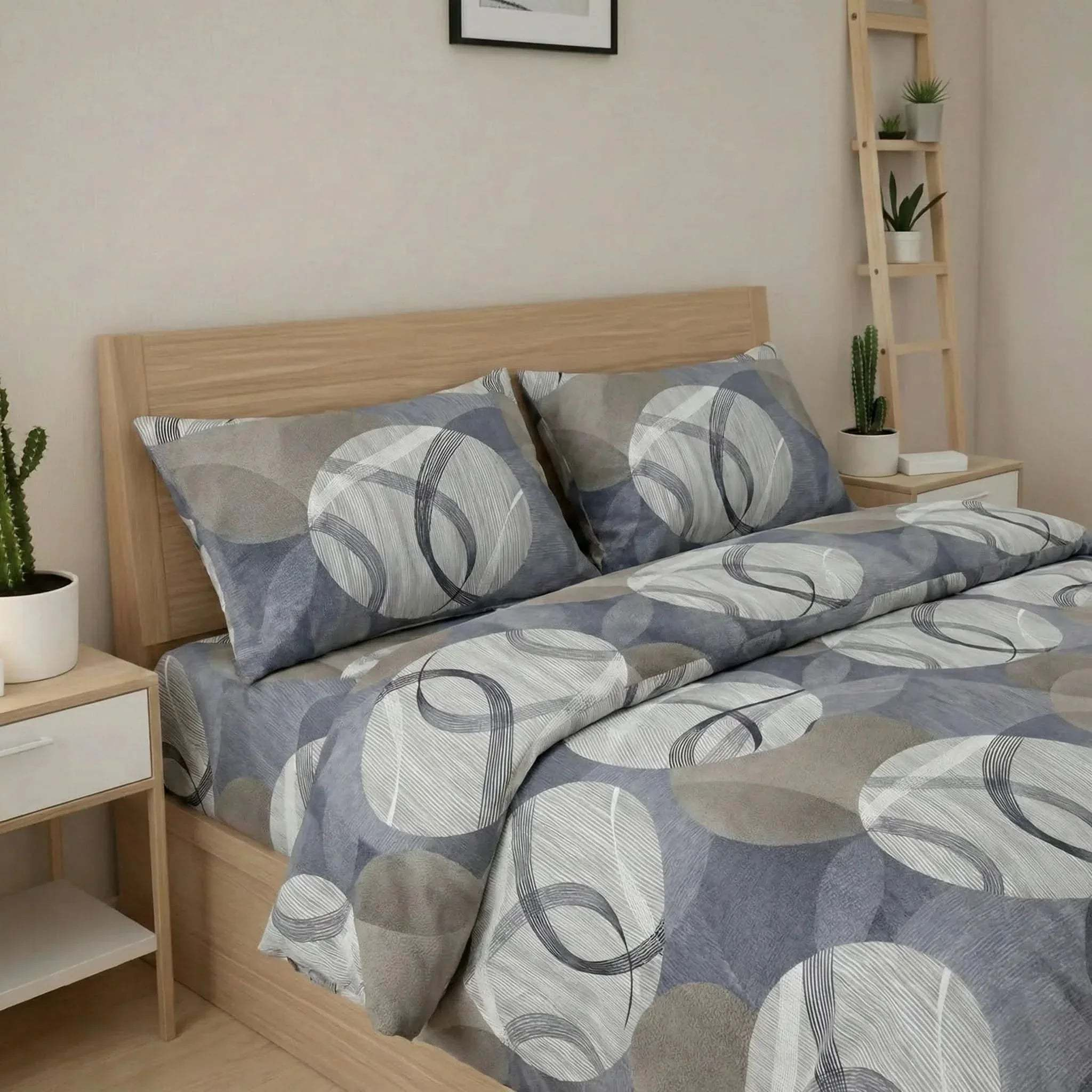 Parure de lit en polycoton renforcé avec housse de couette et taies assorties, confortable et durable