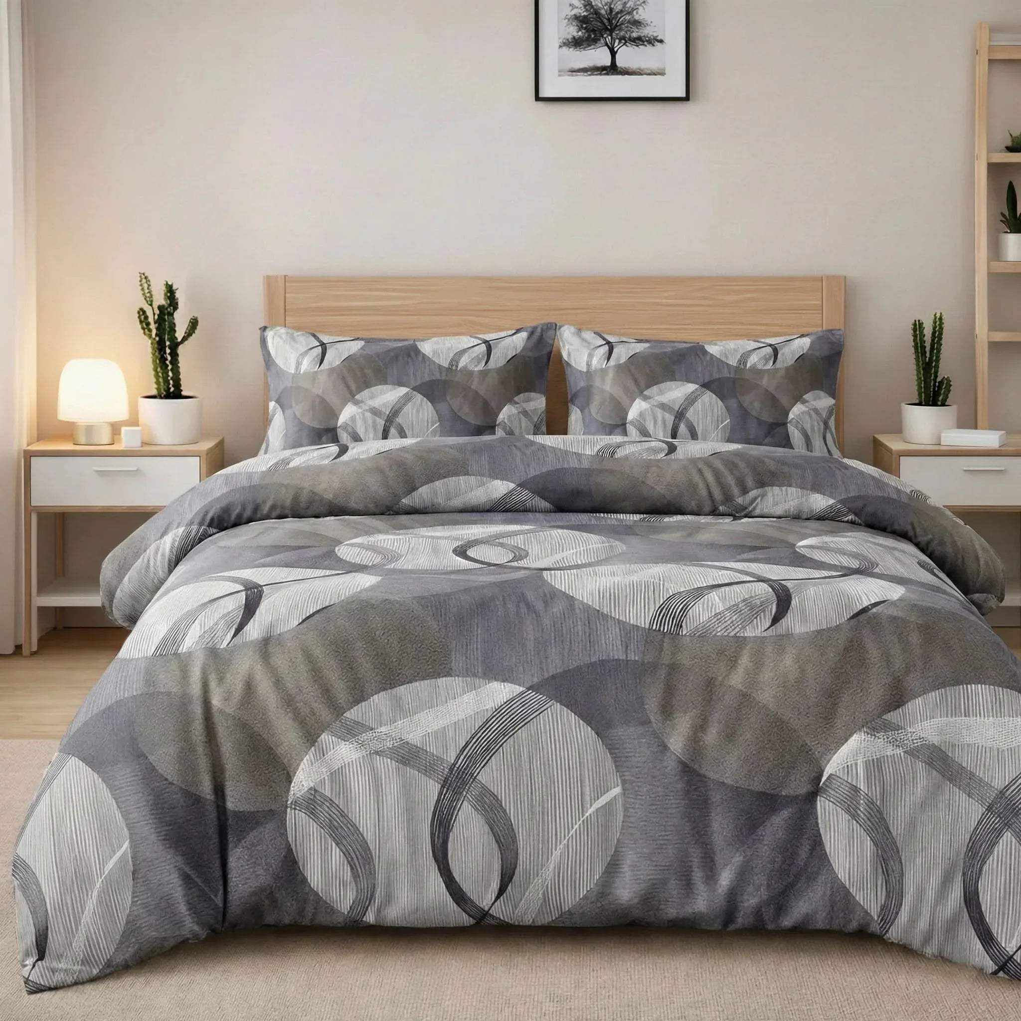 Parure de lit en polycoton renforcé avec housse de couette et taies assorties, confortable et résistante