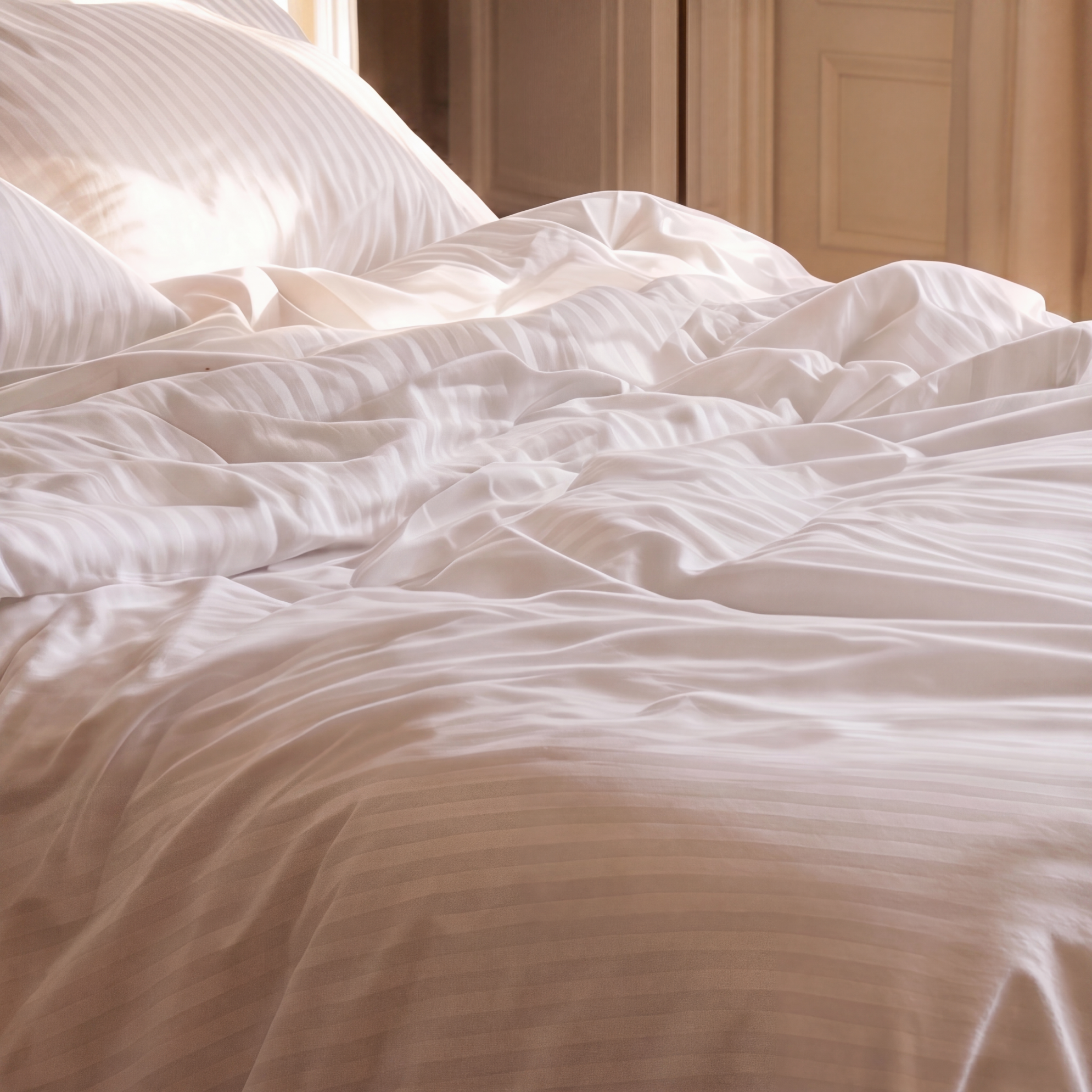 Housse de couette en satin de coton avec rayures élégantes, douce et soyeuse.