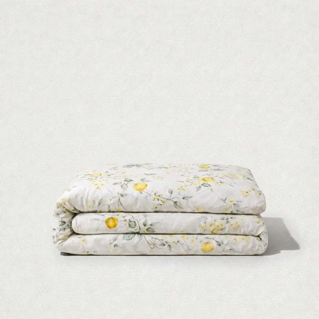 Housse de couette percale de coton - Jardin en Jardin Citronnier – Linge de lit haut de gamme - MaisonTextile