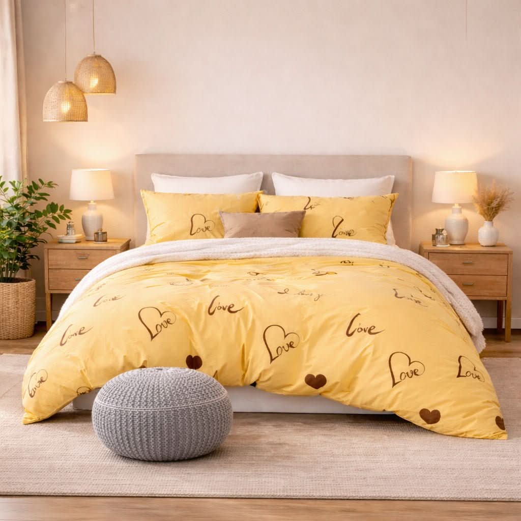 Housse de couette Percale de coton - Love en Love Soleil – Linge de lit haut de gamme - MaisonTextile
