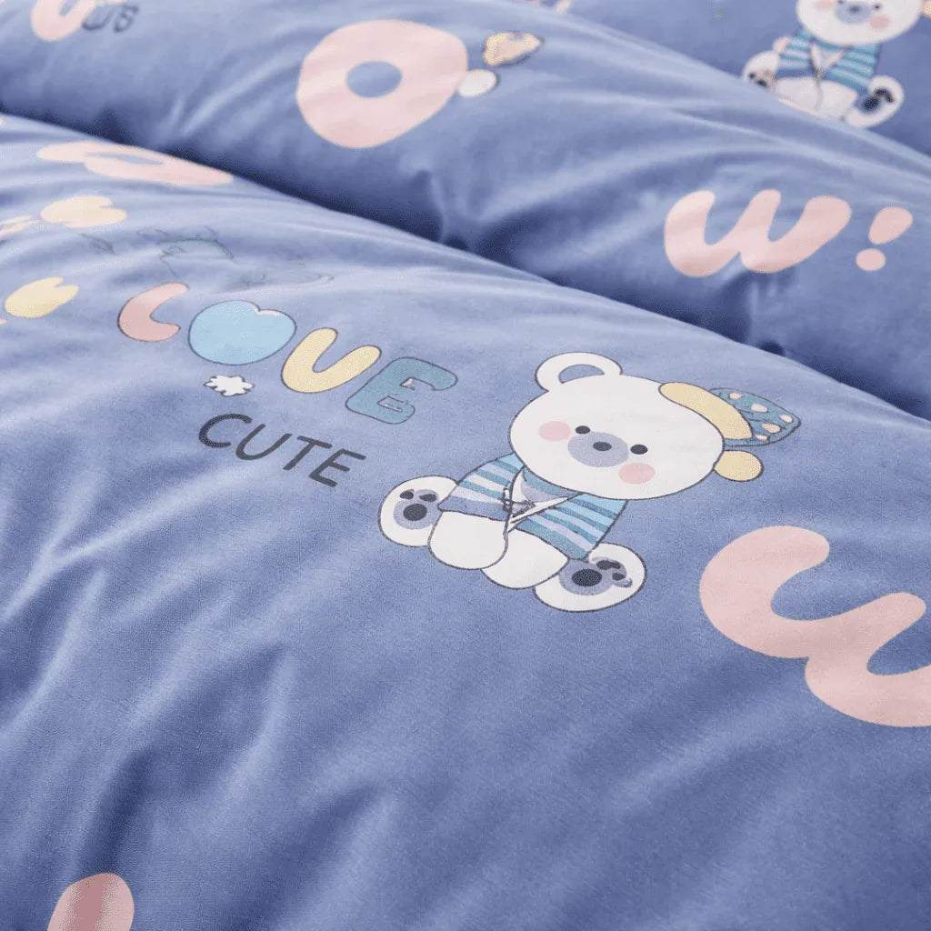 Housse de couette percale de coton - Ourson en Ourson Love Lila – Linge de lit haut de gamme - MaisonTextile
