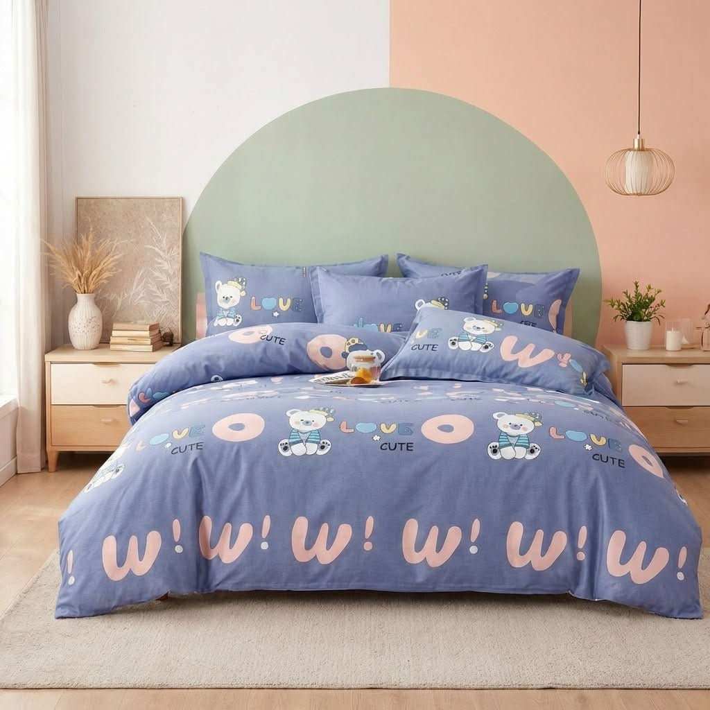 Housse de couette percale de coton - Ourson en Ourson Love Lila – Linge de lit haut de gamme - MaisonTextile