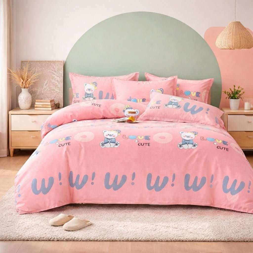 Housse de couette percale de coton - Ourson en Ourson Love Lila – Linge de lit haut de gamme - MaisonTextile