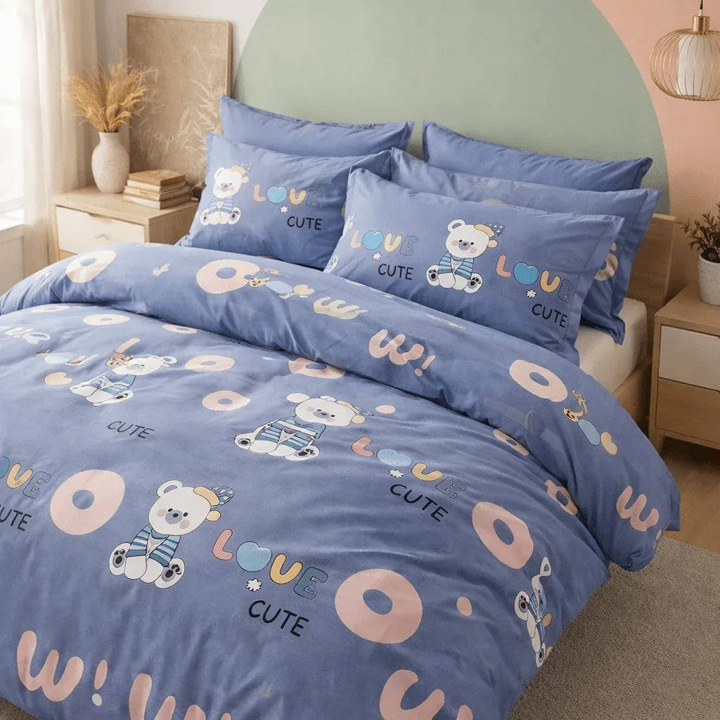 Housse de couette percale de coton - Ourson en Ourson Love Lila – Linge de lit haut de gamme - MaisonTextile
