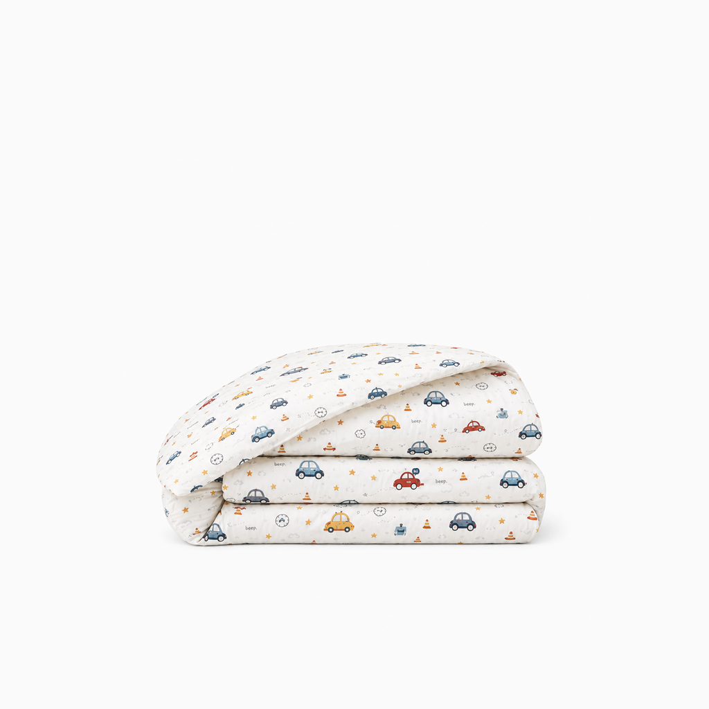Housse de couette en percale de coton 100 fils/cm², texture lisse et respirante, finition élégante et durable