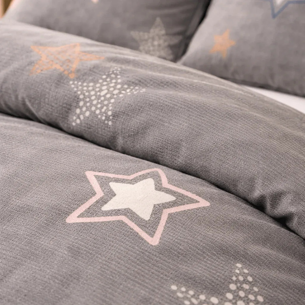 Housse de couette percale de coton - Stars en Stars Gris Perle – Linge de lit haut de gamme - MaisonTextile