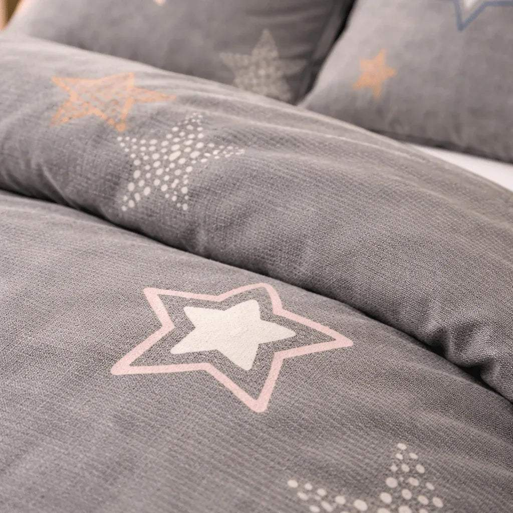 Housse de couette percale de coton - Stars en Stars Gris Perle – Linge de lit haut de gamme - MaisonTextile