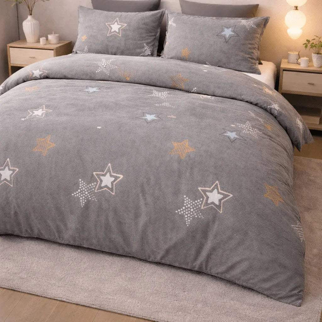 Housse de couette percale de coton - Stars en Stars Gris Perle – Linge de lit haut de gamme - MaisonTextile