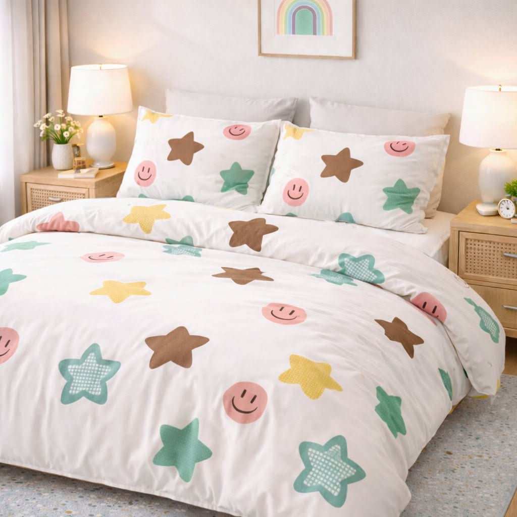 Housse de couette percale de coton - Stars en Stars Joy – Linge de lit haut de gamme - MaisonTextile