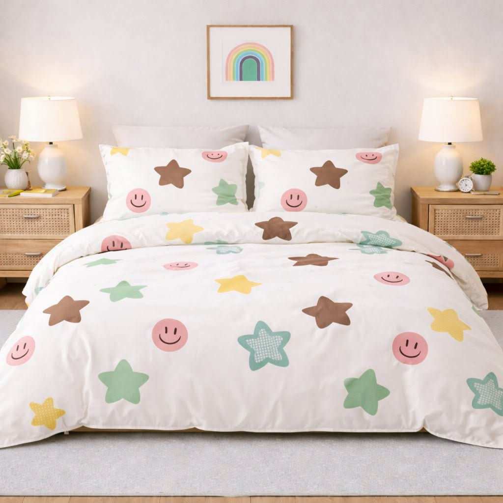 Housse de couette percale de coton - Stars en Stars Joy – Linge de lit haut de gamme - MaisonTextile