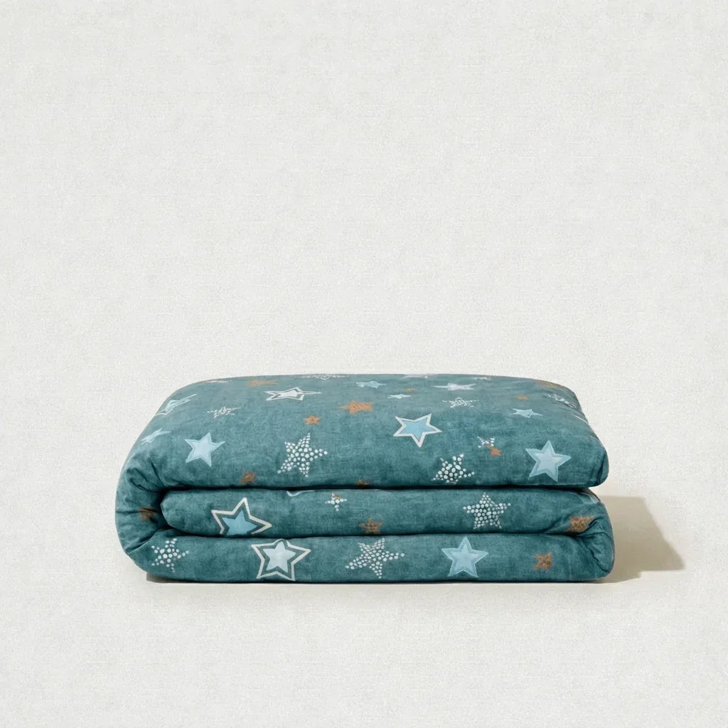 Housse de couette percale de coton - Stars en Stars Lagoon – Linge de lit haut de gamme - MaisonTextile