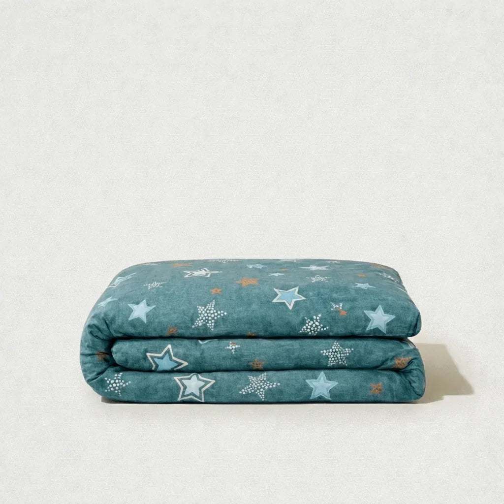 Housse de couette percale de coton - Stars en Stars Lagoon – Linge de lit haut de gamme - MaisonTextile