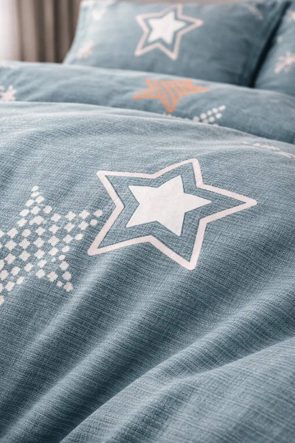 Housse de couette percale de coton - Stars en Stars Lagoon – Linge de lit haut de gamme - MaisonTextile