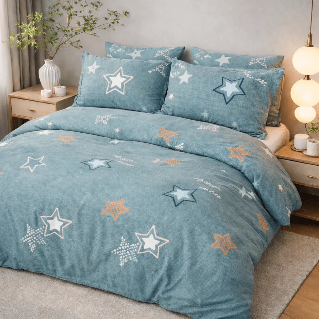 Housse de couette percale de coton - Stars en Stars Lagoon – Linge de lit haut de gamme - MaisonTextile
