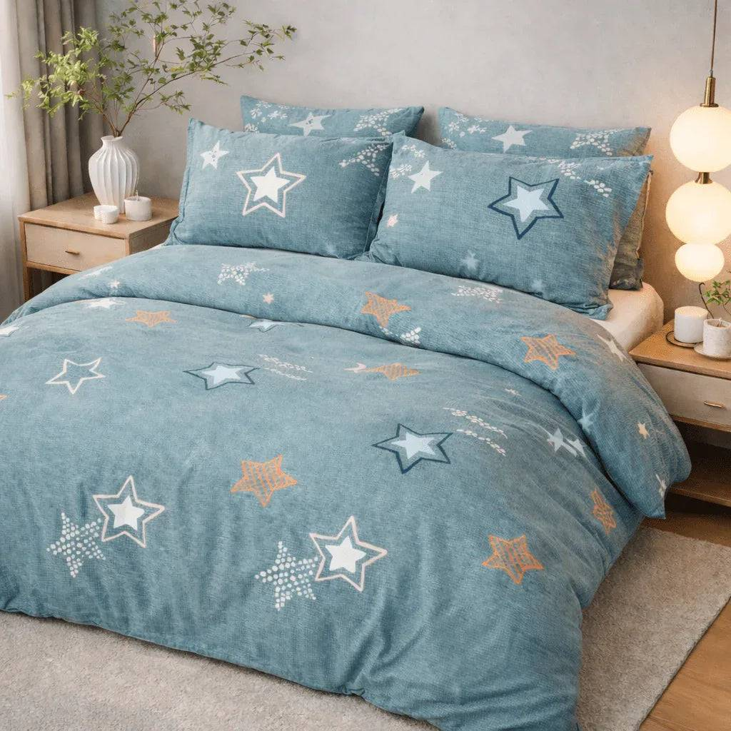 Housse de couette percale de coton - Stars en Stars Lagoon – Linge de lit haut de gamme - MaisonTextile
