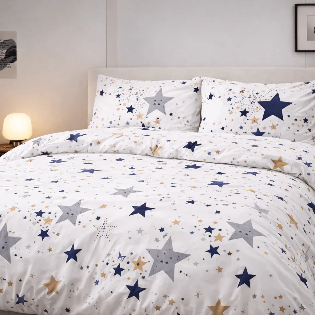 Housse de couette polycoton renforcé - Stars en Stars Céleste – Linge de lit - MaisonTextile
