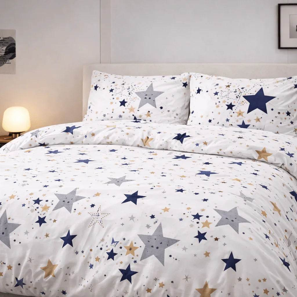 Housse de couette polycoton renforcé - Stars en Stars Céleste – Linge de lit - MaisonTextile