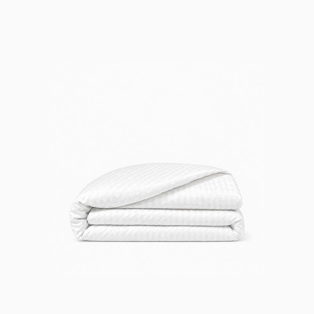 Housse de couette satin de coton rayures Blanc Neige – Maison Textile