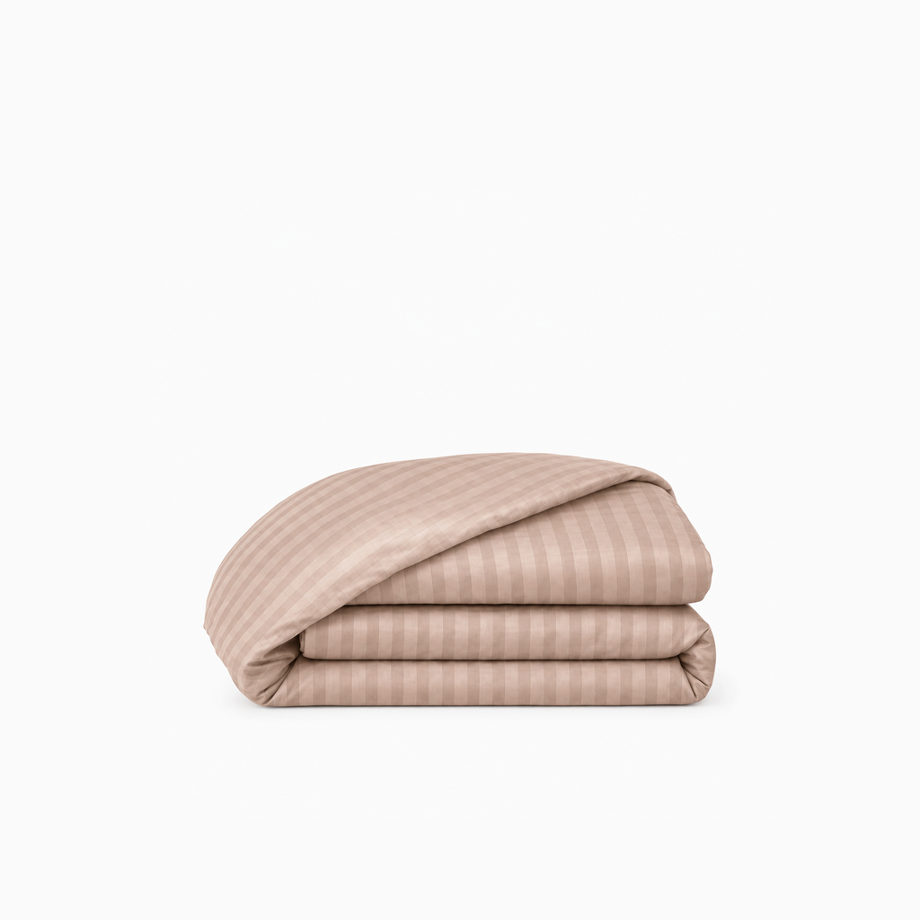 Housse de couette satin de coton rayures Crème Cappuccino – Maison Textile