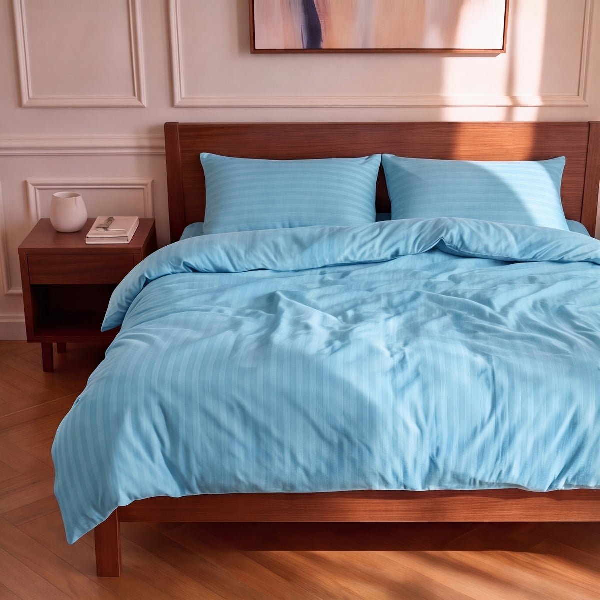 Housse de couette en satin de coton rayée, douceur satinée et élégance raffinée