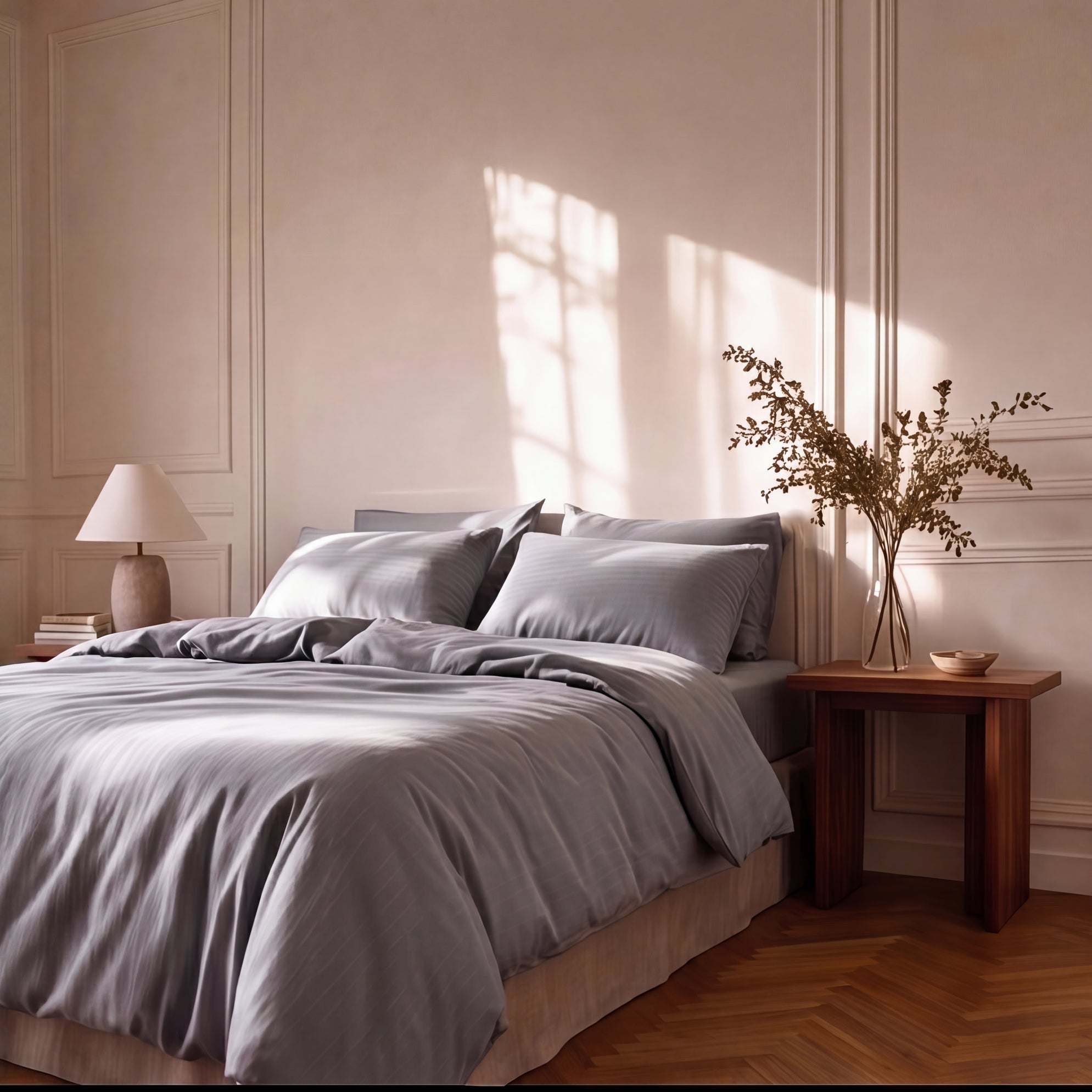 Housse de couette satin de coton rayures élégantes satinées pour chambre chic et confortable