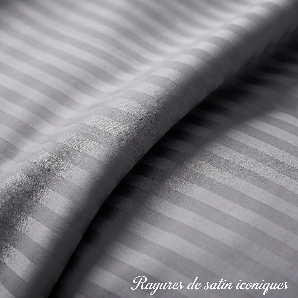 Housse de couette satin de coton - Rayures satinées en Gris – Linge de lit haut de gamme - MaisonTextile
