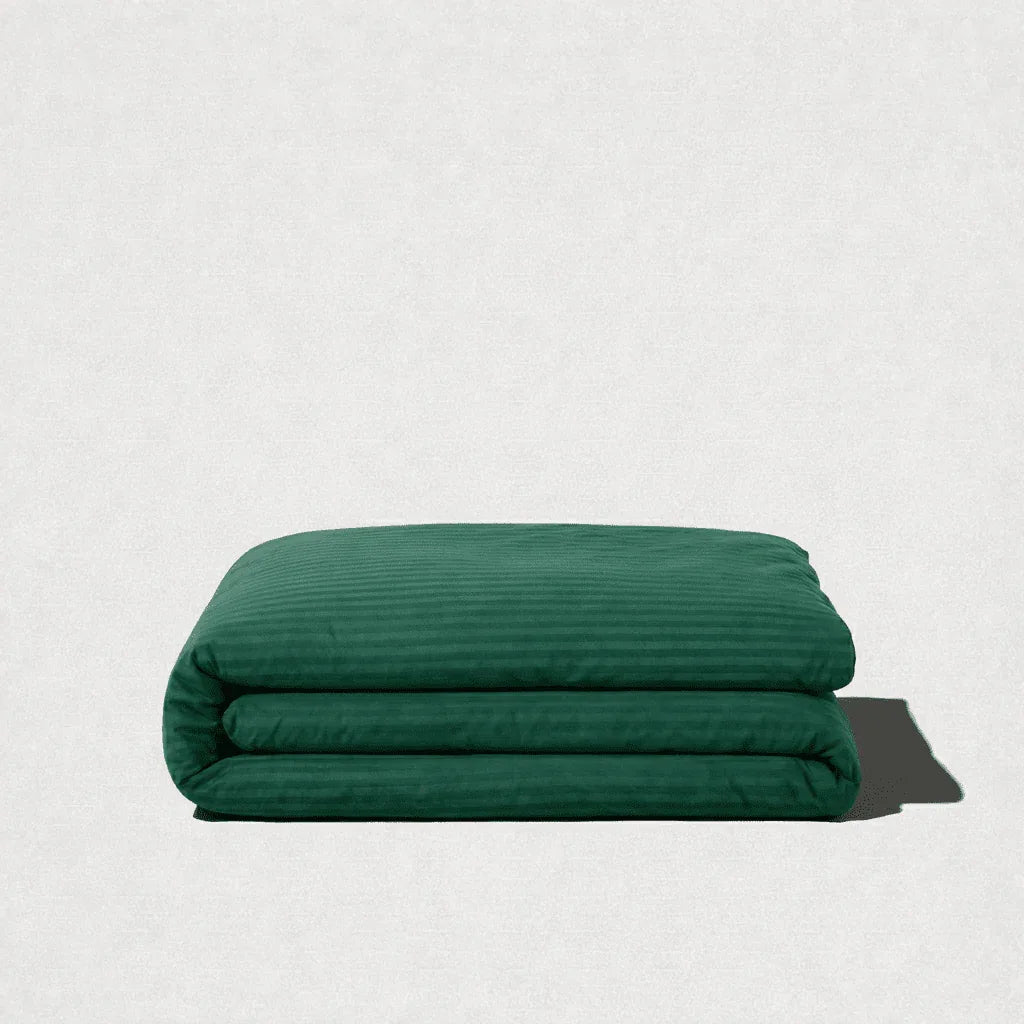 Housse de couette satin de coton - Rayures satinées en Vert Émeraude – Linge de lit haut de gamme - MaisonTextile