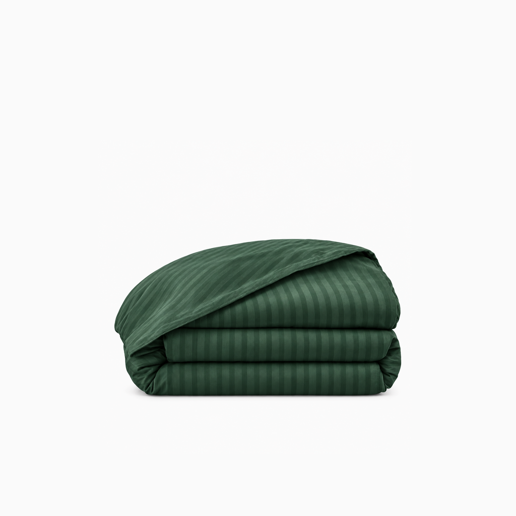 Housse de couette satin de coton rayures Vert Émeraude – Maison Textile