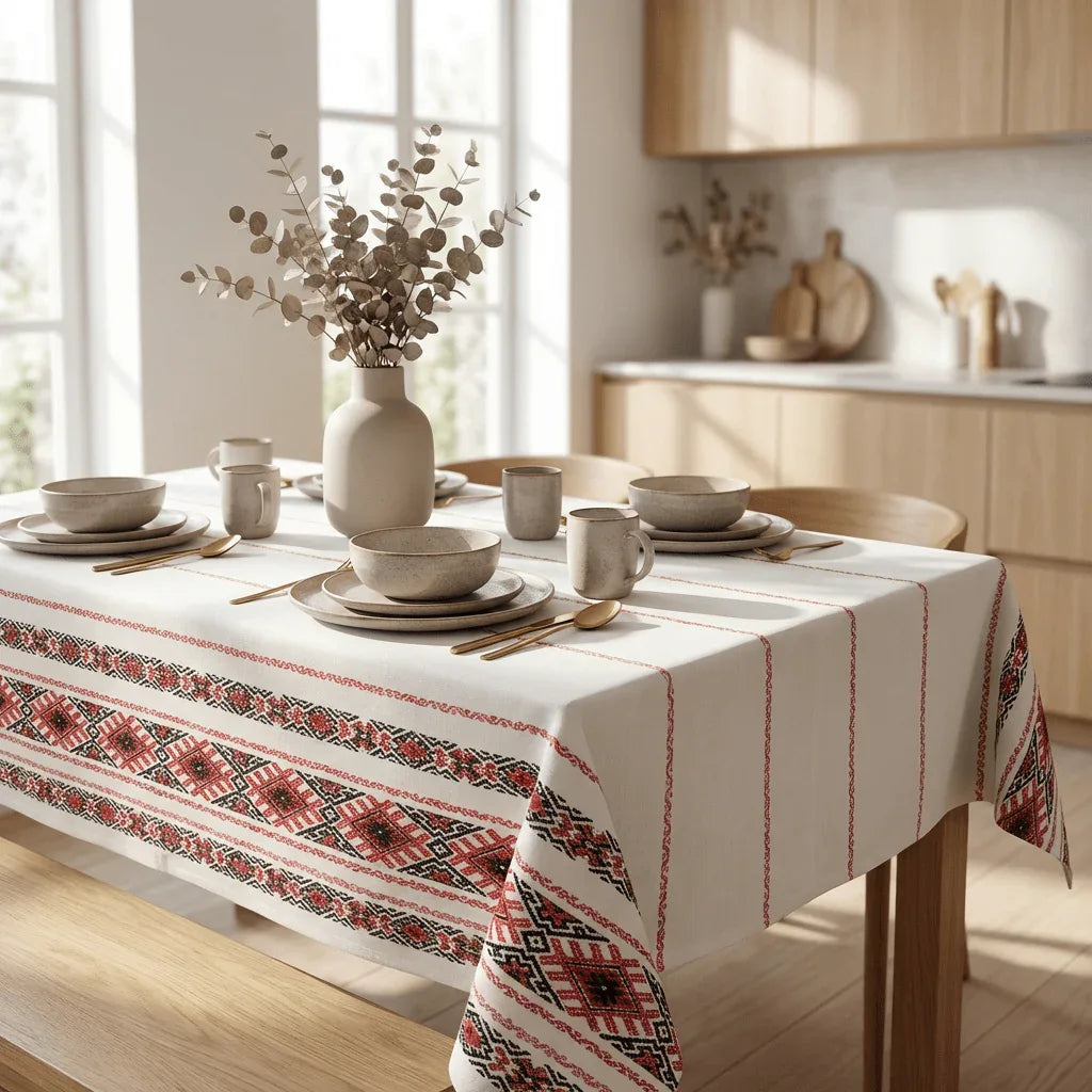 Nappe de Table en Coton – Motifs Traditionnels en 150x200 (4–6 personnes) – - MaisonTextile