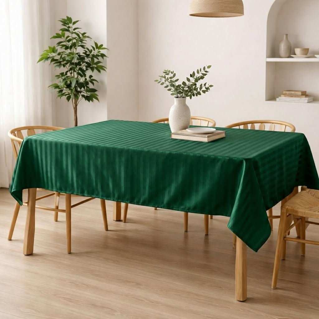 Nappe de table coton rayures satinées vert émeraude - Maison Textile