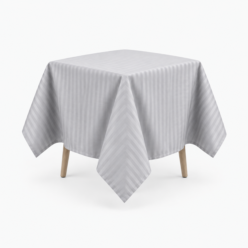 Nappe de table satin de coton à rayures satinées Gris Brume – Maison Textile