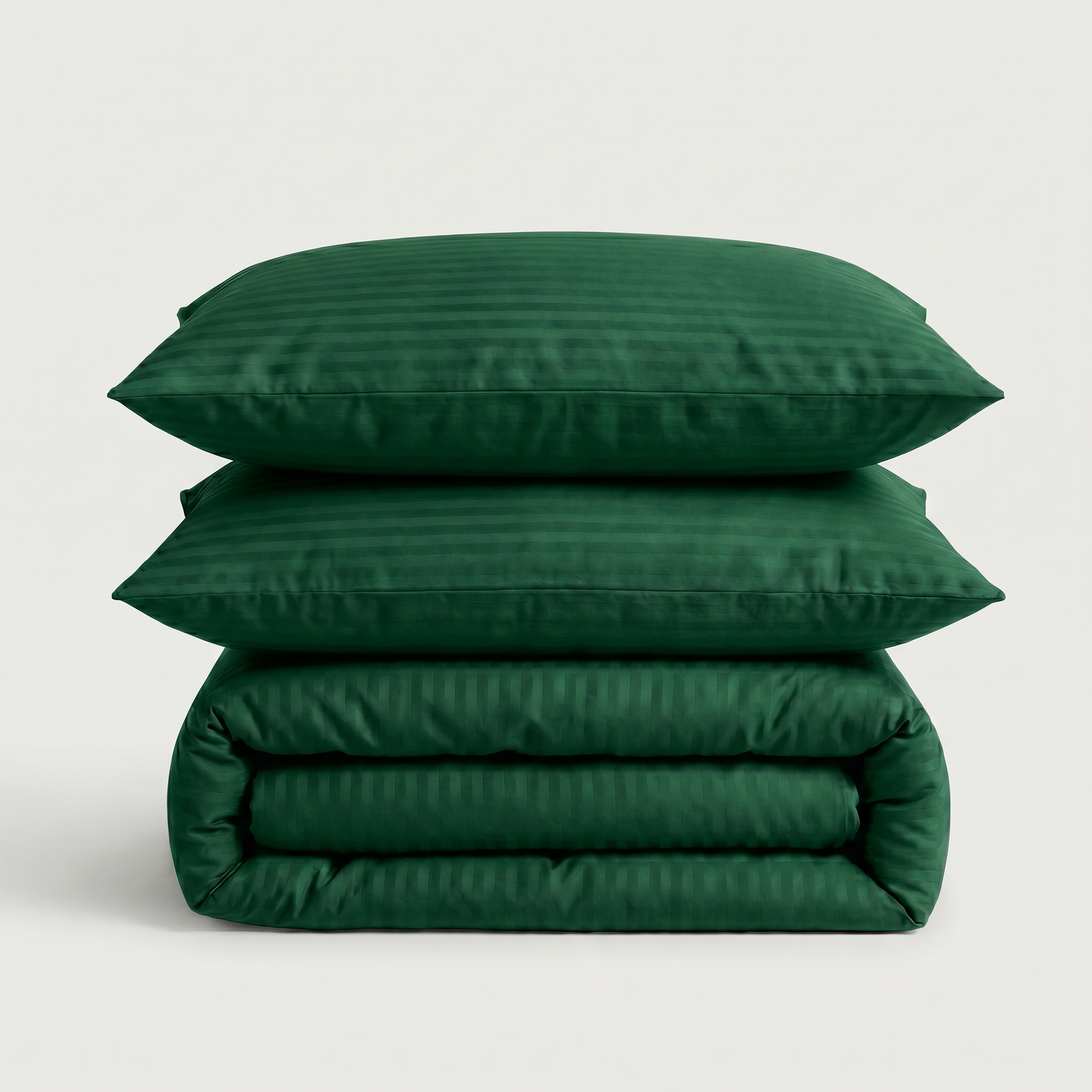 Parure de lit en satin de coton – Rayures satinées en Vert Émeraude – Linge de lit haut de gamme - MaisonTextile