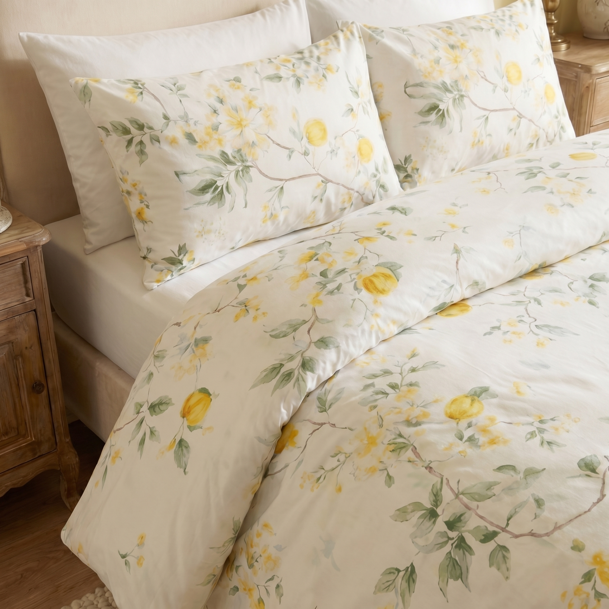 Parure en percale de coton Jardin Citronnier – vue angle zoom ambiance
