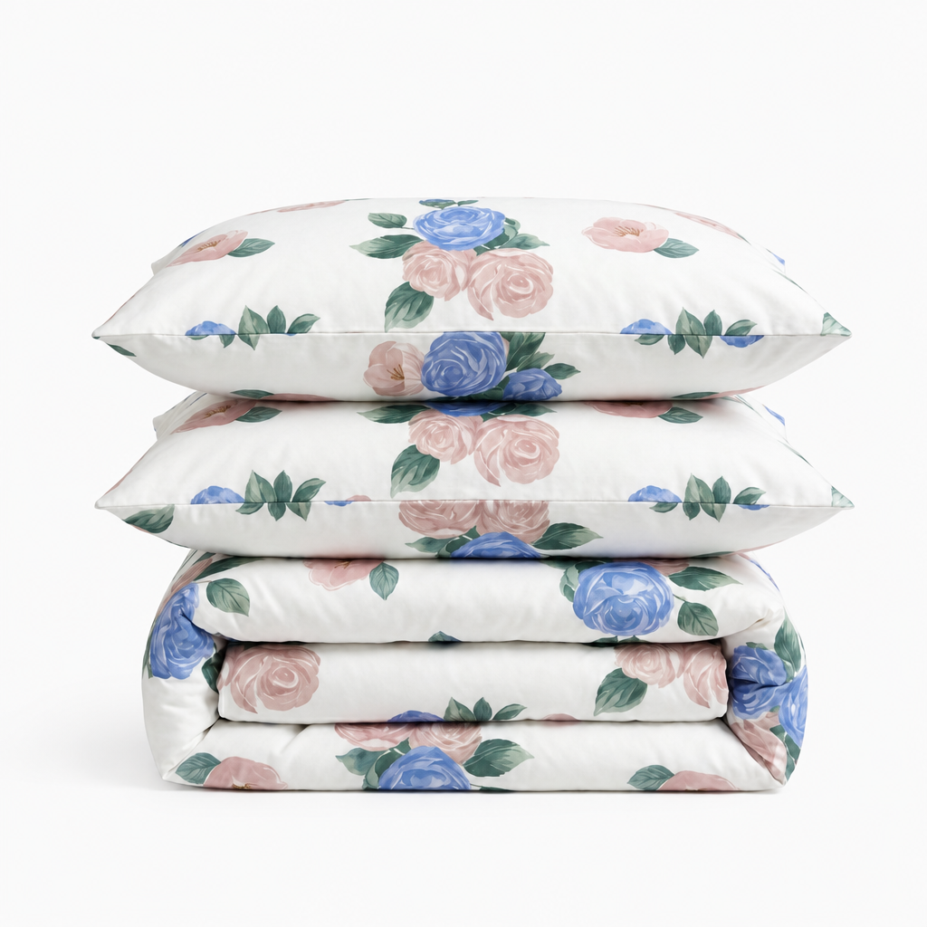 Parure en percale de coton Jardin de Saphir – linge de lit élégant et durable